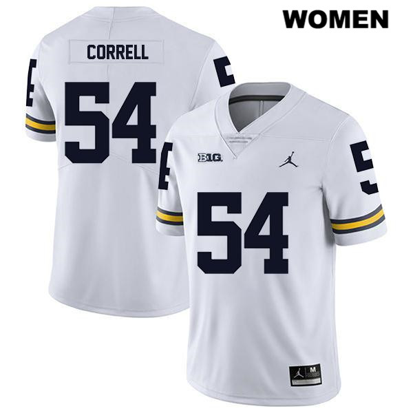 Women's NCAA Michigan Wolverines Kraig Correll #54 White Jordan Brand Authentic Stitched Legend Football College Jersey YD25U56GL